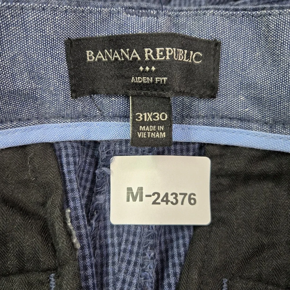 Banana Republic Men Pants 31X30 Blue Check Chino Aiden‎ Fit Button Slim
